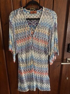 Missoni Multicolor Zigzag Lace-Up Knit Tunic/ swim cover up. Size small